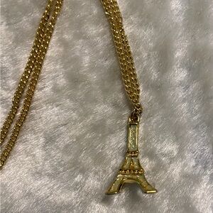 🍀VTG Gold Enamel Eiffel Tower Pendant Necklace